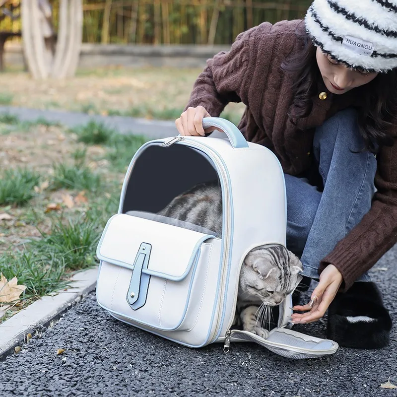 Nuevo Bolsa versátil para gatos, bolsa cuadrada plegable de PU para salir de mascotas, mochila de viaje para gatos de gran capacidad