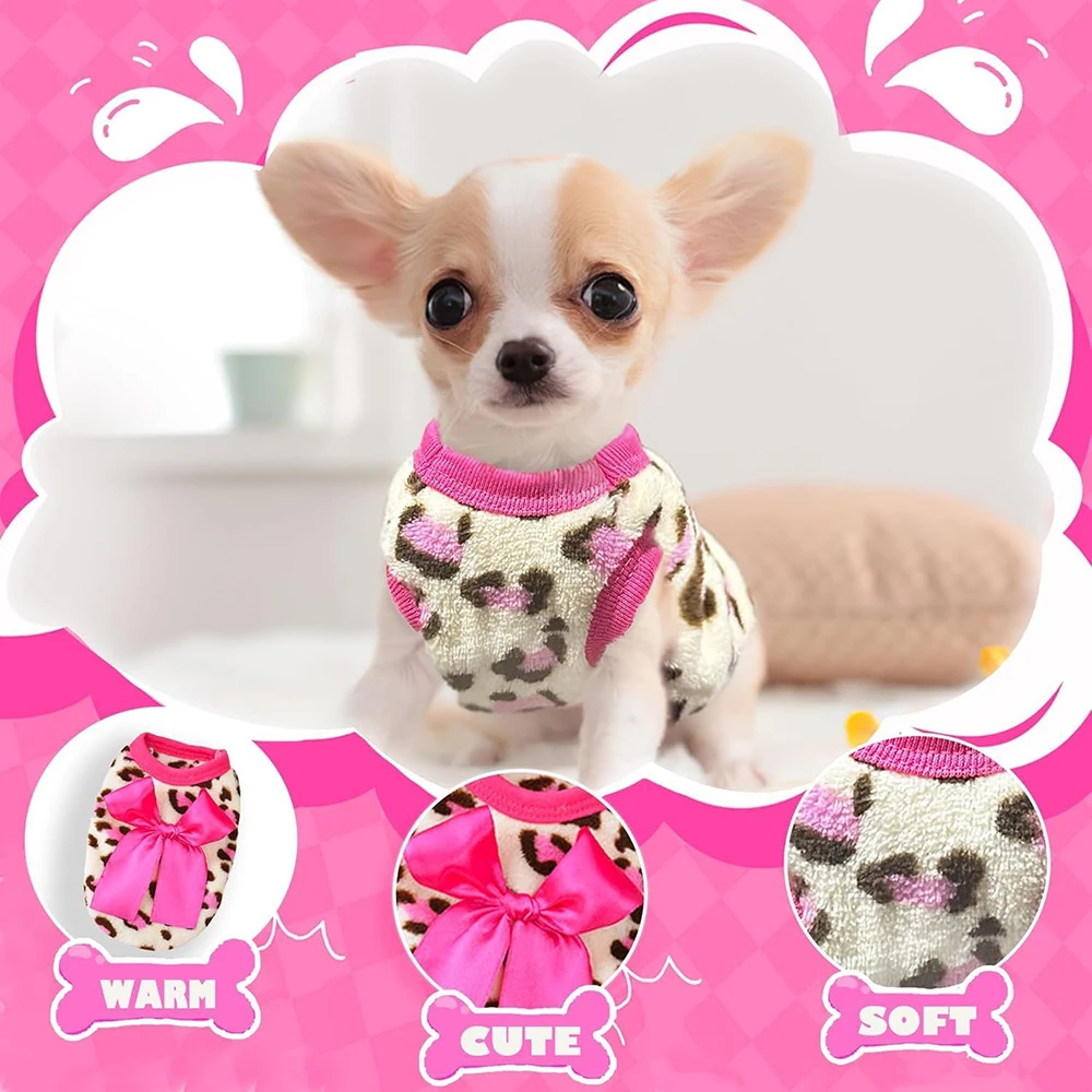 Ropa de franela para cachorros de leopardo, abrigo cálido de invierno para perros pequeños, suéter para perros recién nacidos, ropa bonita para mascotas, disfraz de Chihuahua, taza de té - imagen 4
