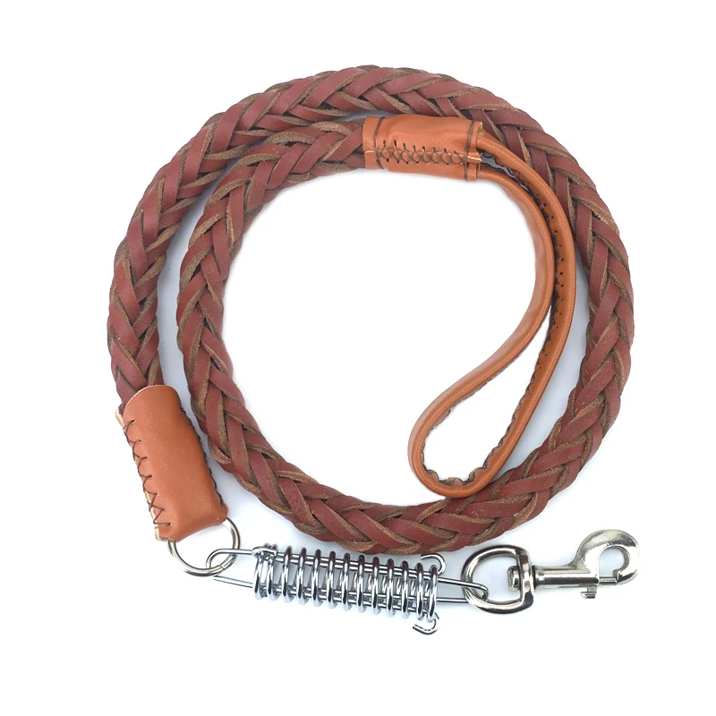 Correa de cuero con resorte amortiguador para perro, correa de entrenamiento trenzada de piel de vaca duradera para perros grandes y medianos Terrier, accesorios para mascotas - imagen 2