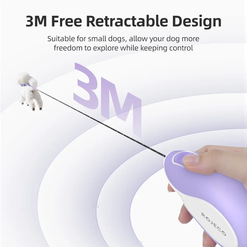 ROJECO Mini correa retráctil automática para perros, cuerda extensible de 3M para viajes al aire libre, caminar, senderismo, mascotas, gatos, perros, cuerda de tracción - imagen 3