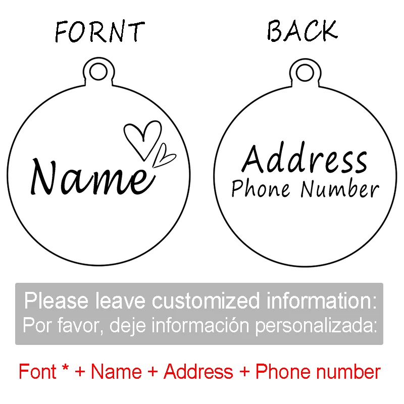 Collar personalizado con etiqueta de identificación para perro y gato, accesorios circulares, Collar grabado personalizado, cadena, suministros para etiqueta de perro, producto con nombre - imagen 4