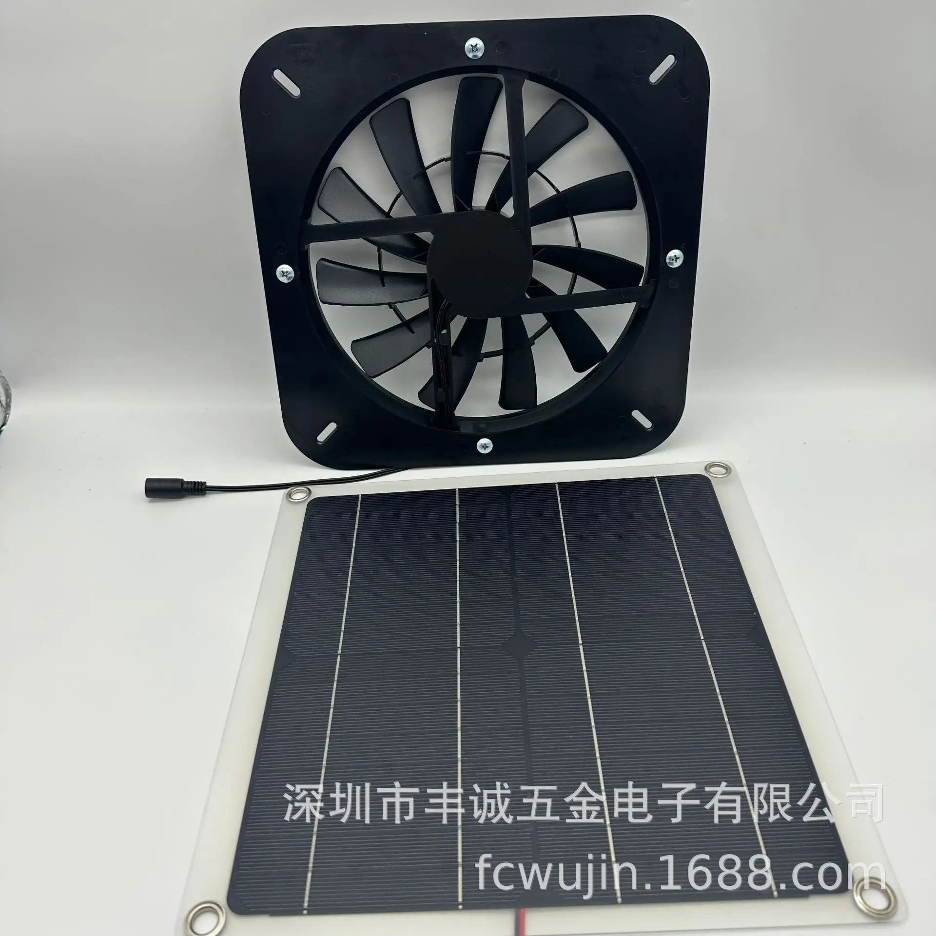 Panel Solar de 100W, ventilador de chasis de ventilación redondo de 10 pulgadas, ventilador de ventilación de escape para casa, productos para mascotas en blanco y negro