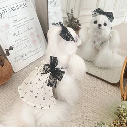 Vestido plisado con lazo de primavera para mascotas, protector solar para gatos, chaleco suave, lazo con tirantes elásticos, diadema con lazo bonito, ropa para perros pequeños