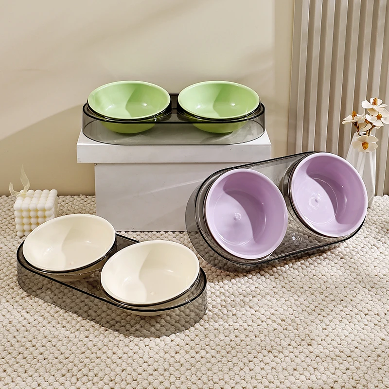 1 cuenco para gatos, cuenco doble de plástico de Color caramelo, boca oblicua para proteger las vértebras cervicales y evitar que se vuelve, cuenco de comida para gatos C