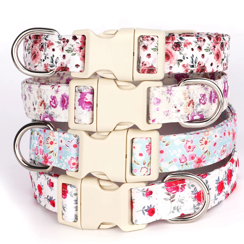 Collar de nailon para perros, Collar ajustable con estampado de flores, Collar para perros pequeños, medianos y grandes, Chihuahua Pug, suministros para mascotas - imagen 2