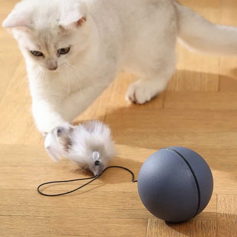 Bola de juguete interactiva para gatos, rompecabezas rodante aleatorio automático, juguete para mascotas con batería, alivia el aburrimiento, Sensor de movimiento, juguete de cola larga - imagen 5