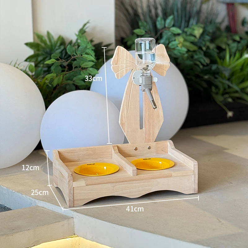 Dispensador de agua Vertical de madera maciza para mascotas, dispensador de cuencos ajustable, protege el Cervical, accesorios de productos de alimentación para animales pequeños - imagen 5