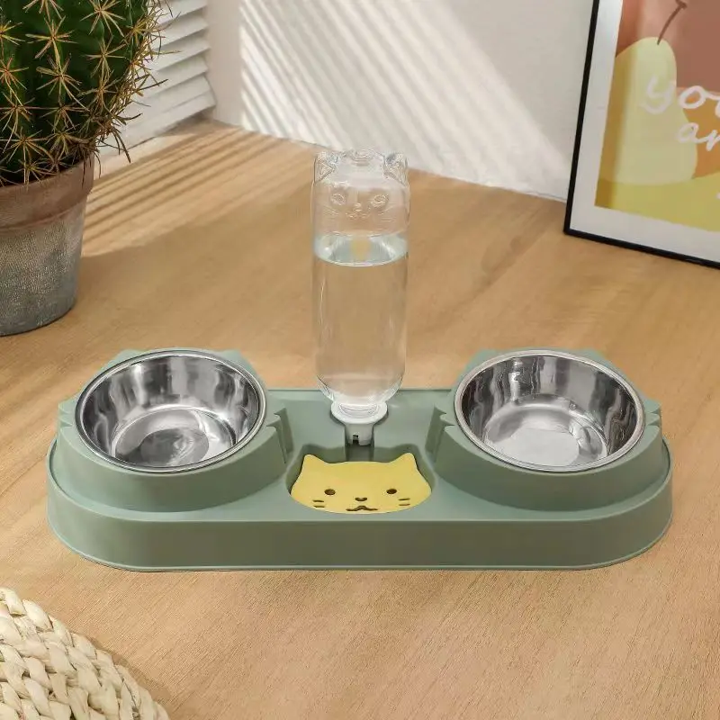comedero gato Utensilios de comida para mascotas, botella para beber con cinturón de Color, tazón tres en uno, tazón de alimentación y agua para gatos - imagen 2