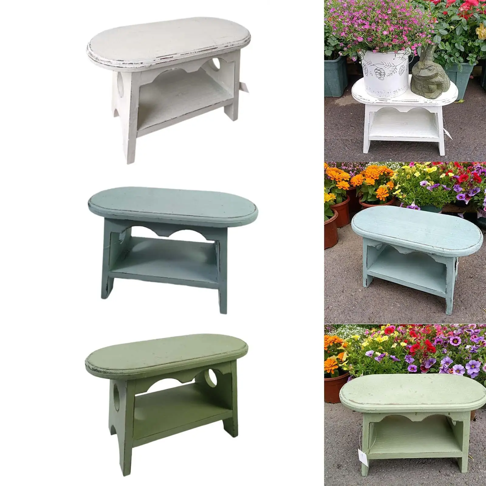 Taburete de madera soporte para plantas taburete para maceta ovalado pequeño soporte para macetero rústico planta - imagen 3