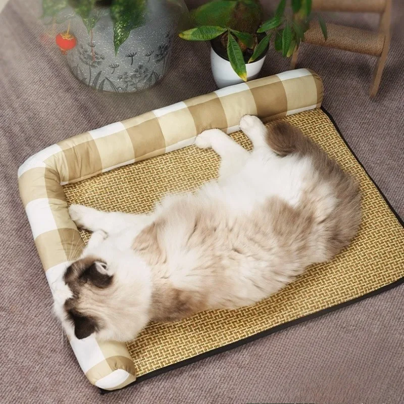 Esteras refrescantes transpirables tejidas de mimbre para perros, almohadillas para cama para dormir suaves y cómodas de verano, suministros de disipación de calor para cachorros y gatitos - imagen 3