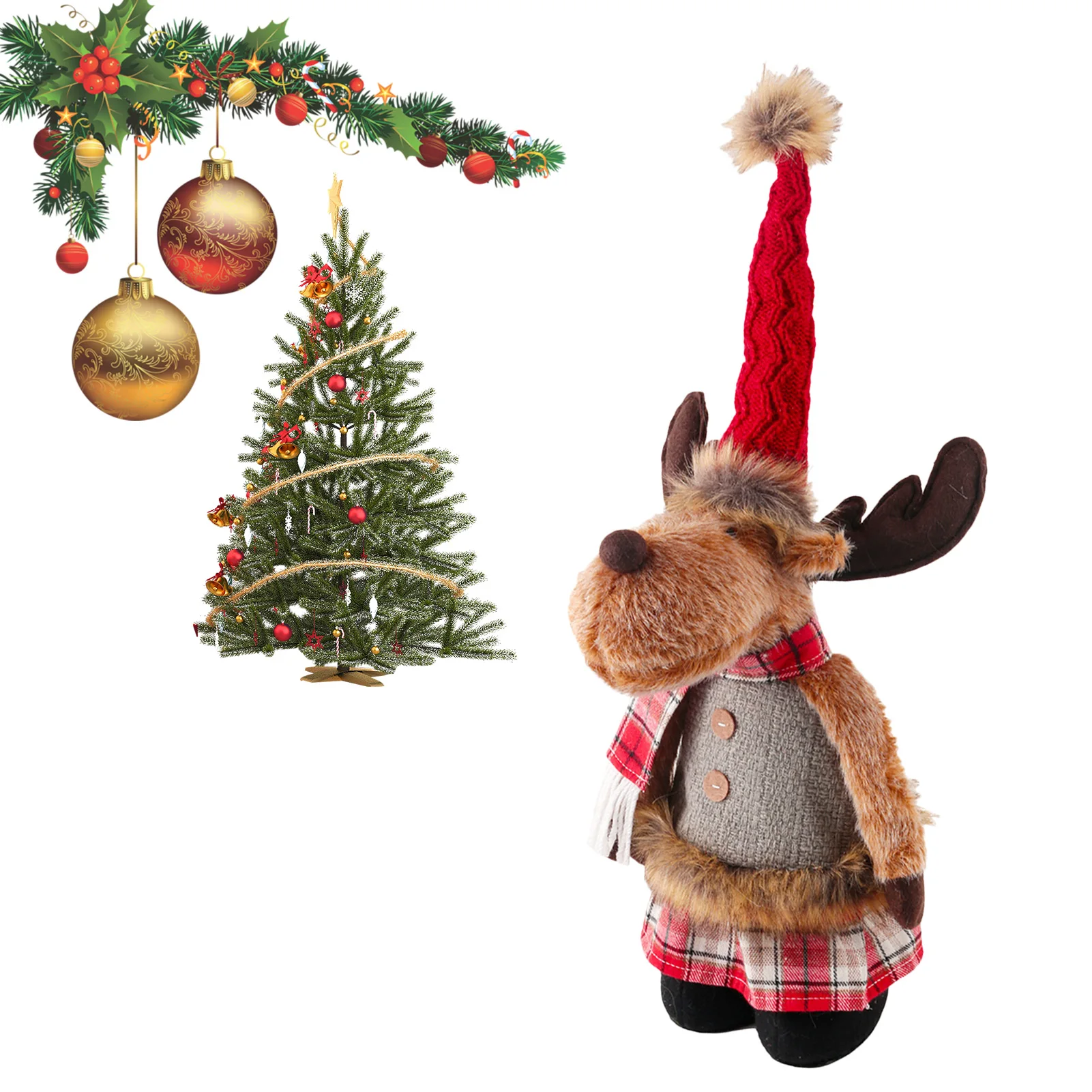 Muñeco de Navidad de 48cm, alce de Navidad, Papá Noel, alce, adorno de felpa, ciervo retráctil, juguete de peluche para regalo de cumpleaños de Acción de Gracias - imagen 3