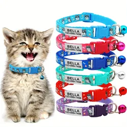 Collar de gato con identificación personalizada, hebilla de seguridad, grabado para perros pequeños, bonito nailon ajustable para cachorros y gatitos