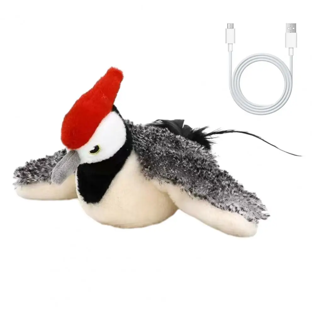 Juguete de pájaro batiente para gatos, gorrión batiente recargable con sonidos chirriantes, hierba gatera, pájaro de peluche interactivo, juguete para gatos - imagen 5