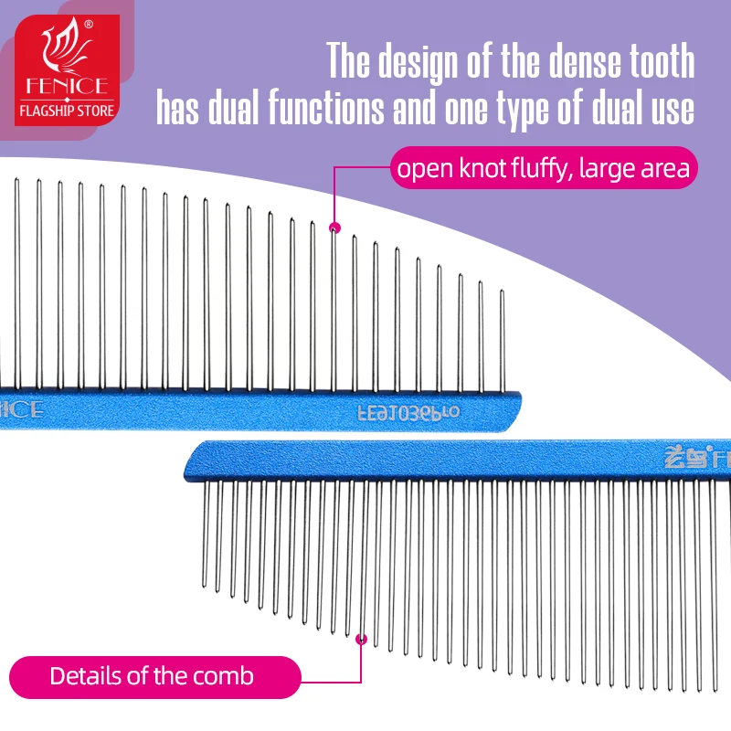 Peine estilo Luna Fenice para el cuidado de mascotas, peine individual de Metal de aluminio para perros, peine de acero inoxidable para perros y gatos, cepillo para el pelo - imagen 4