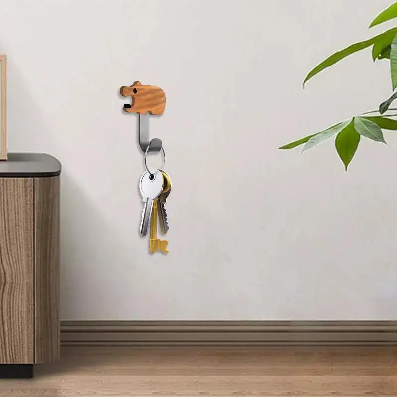 Ganchos de madera con dibujos de animales para colgar llaves, ganchos decorativos de pared para decoración de habitación, soporte de llaves de dibujos animados para guardería y baño - imagen 4