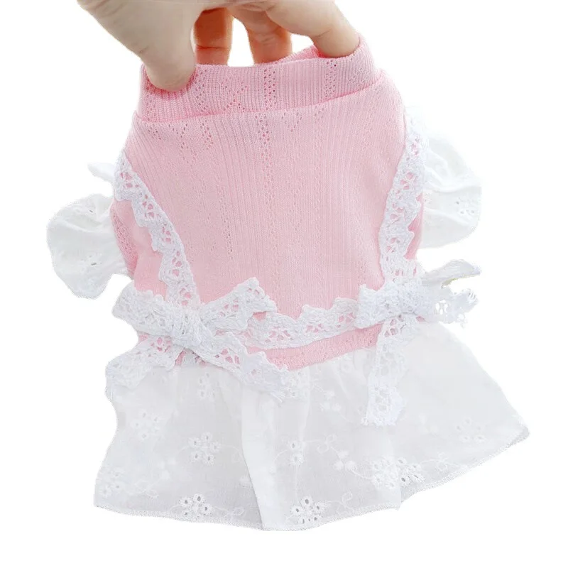 Vestido de primavera/verano para mascotas, chaleco con mangas de encaje, vestido de princesa con oso de peluche para perros pequeños, chaleco para cachorros, ropa para perros pequeños - imagen 4