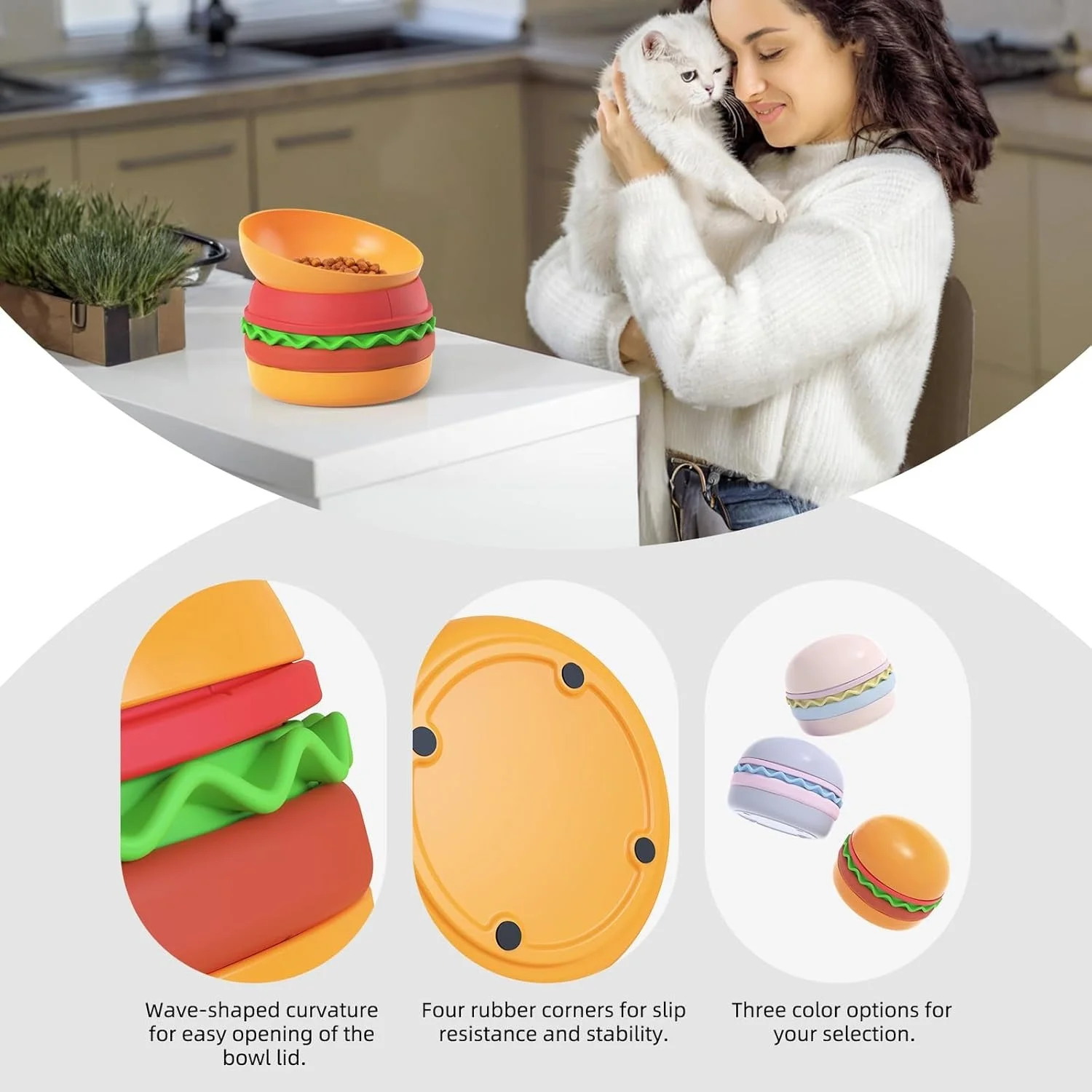 Juego de cuencos para gatos 5 en 1, cuenco de comida para perros y gatos con forma de hamburguesa colorido y bonito de 6,1 pulgadas apilable para fácil almacenamiento y viajes - imagen 5