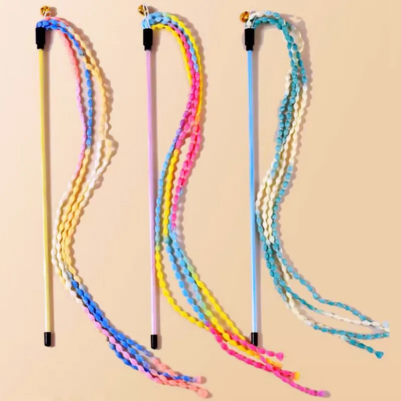 Juguetes para gatos, borla de felpa, juguete interactivo para gatos, palo de plumas para gatos, palo de mango largo, juguetes para gatos, juguete para gatitos con campana - imagen 2