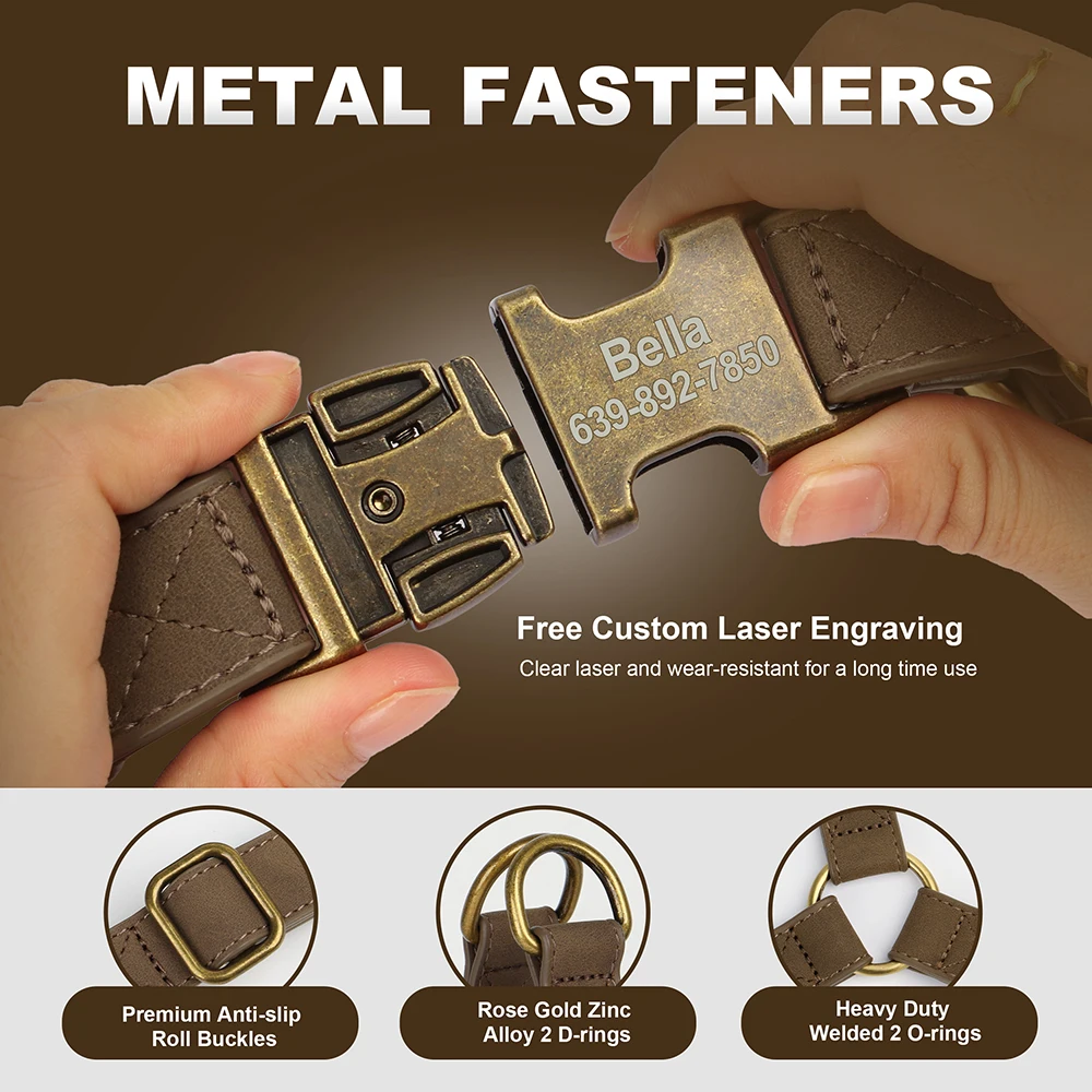 Arnés con hebilla de nombre de identificación de Pet de cuero PU personalizado, arneses duraderos para perros, chaleco para perros grabado gratis para perros pequeños, medianos y grandes, Pug - imagen 3