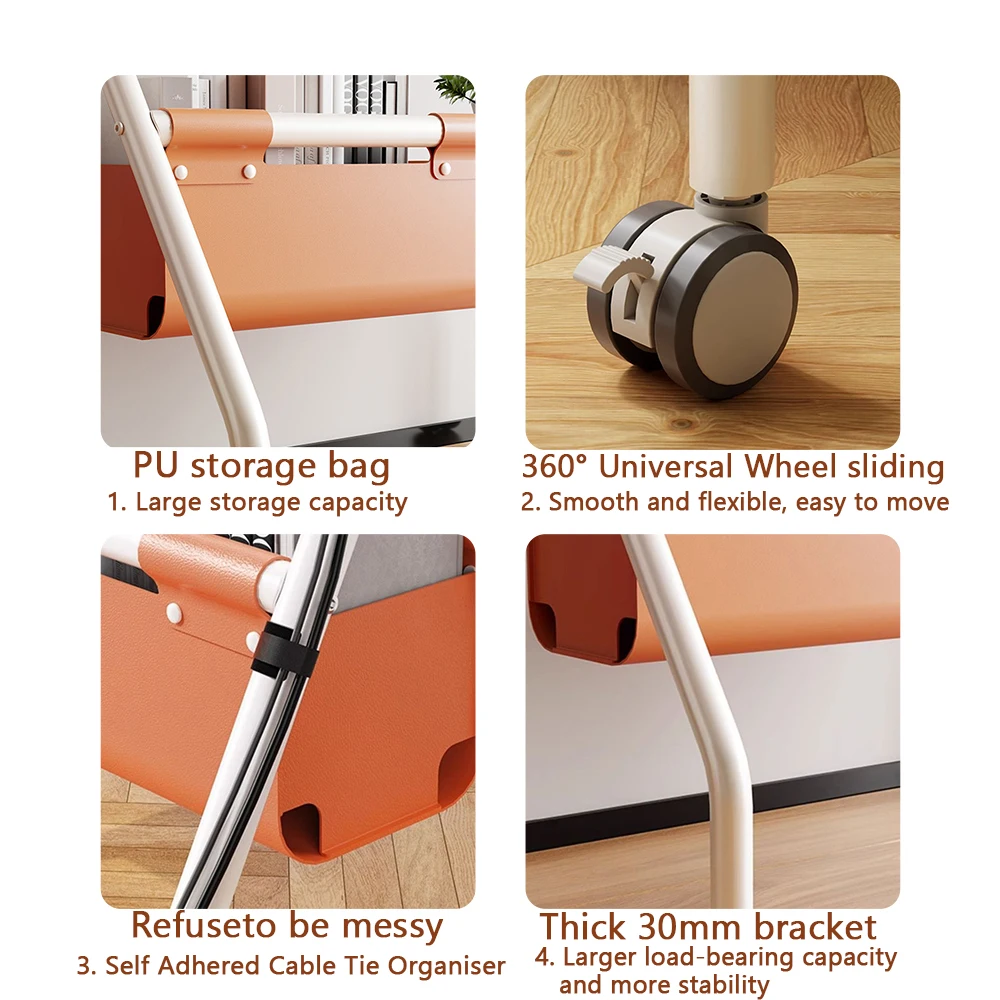 Carro de TV móvil para TV de 32-70 pulgadas, soporte de TV móvil portátil de piso resistente ajustable en altura con ruedas y bolsa de almacenamiento de PU - imagen 5