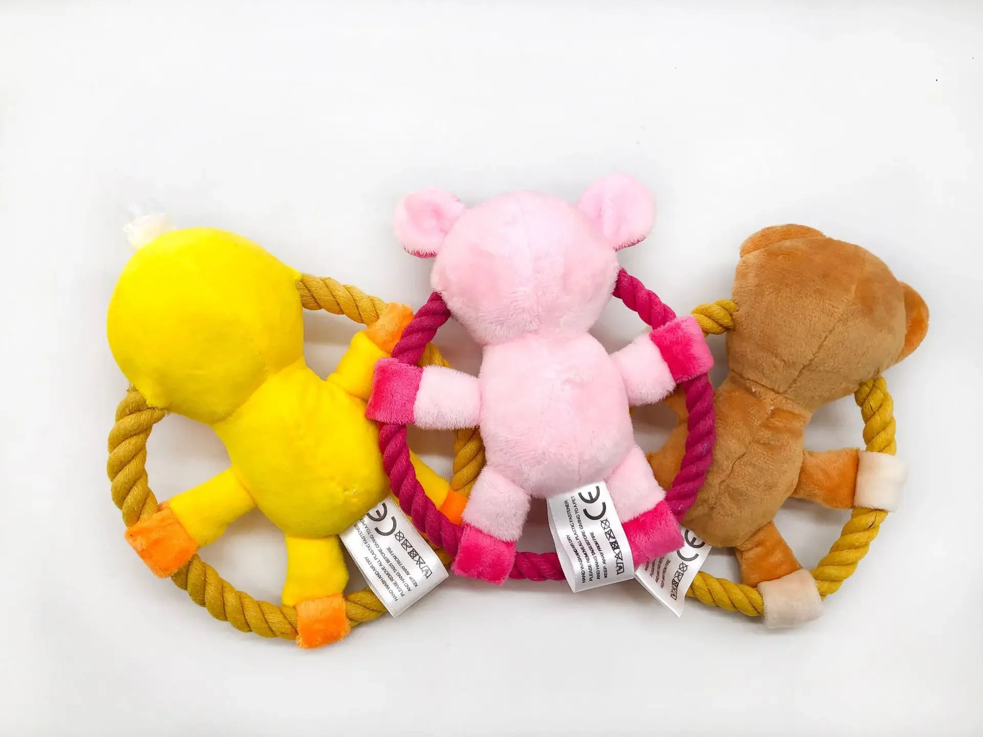 Juguetes chirriantes para perros pequeños y medianos, juguete para la dentición de cachorros con forma de cerdo, pato, oso, con cuerda de algodón, animales, juguete interactivo de felpa - imagen 3