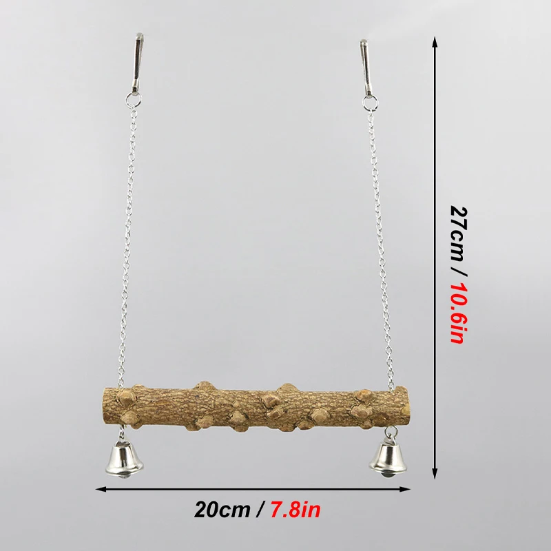 Soporte de madera para loros, columpio de juguete con campana para pájaro, piel de tigre, garra, pico de molienda, soporte de molienda, accesorios para jaulas de pájaros - imagen 2