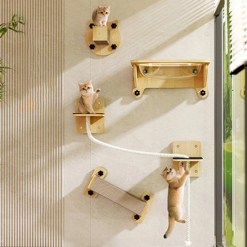 Ventosa montada en la pared, hamaca para gatos, ventana colgante, poste rascador transparente para gatos, cuerda de algodón, marco de escalada, suministros para mascotas