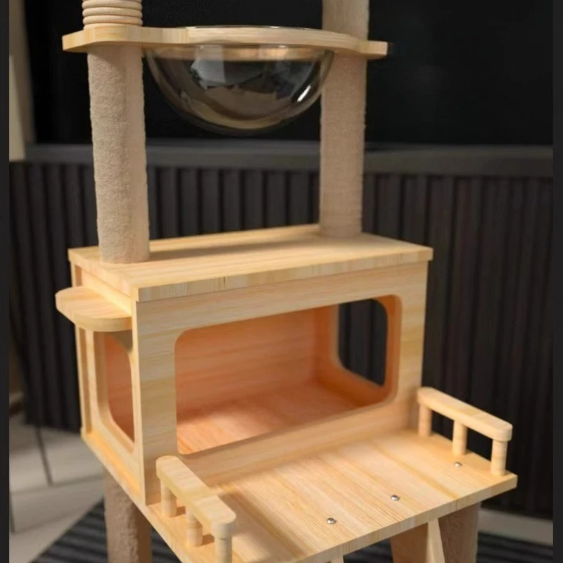 Torre de madera para gatos, rascador para mascotas, árbol para gatos, rascador de cama transparente, accesorios para gatos y gatitos, productos para rascar la casa escondida - imagen 3