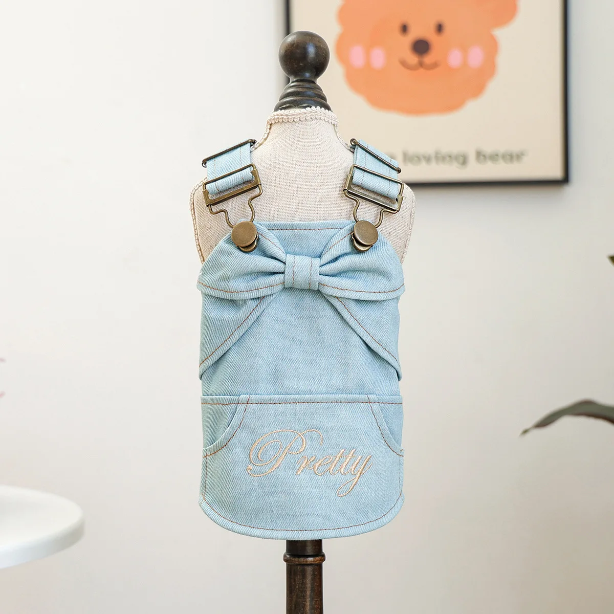 Falda vaquera con lazo de primavera para perros pequeños y gatos - imagen 3