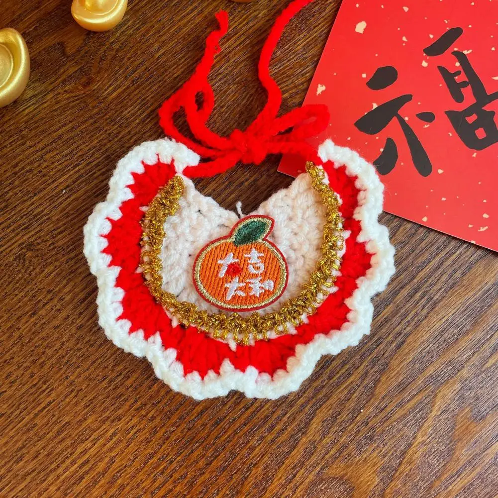 Babero de ganchillo para mascotas, babero para gatos de Año Nuevo Chino, Collar rojo para mascotas de la fortuna para gatos y perros pequeños, accesorio de vestir festivo