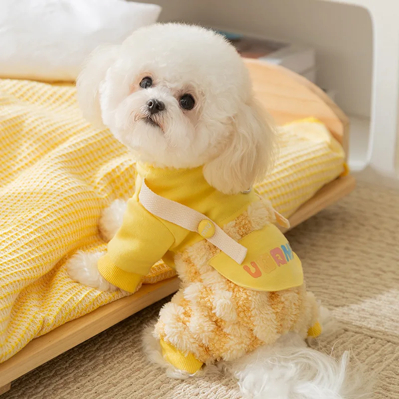 Pet Otoño Invierno Arco Iris rayas correas perro pequeño gato chaqueta de felpa perro pantalones de cuatro patas ropa de cachorro para perros pequeños - imagen 2