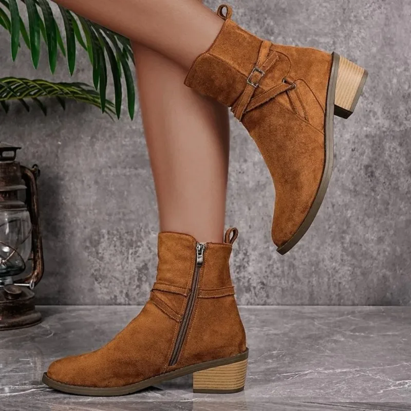 Nuevas botas de punta redonda para mujer, cómodas, ligeras, a la moda, botas poco profundas, botas informales de otoño e invierno, zapatos de exterior para mujer - imagen 3