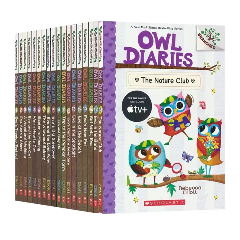 18 libros/juego de diarios de búho, libro de imágenes coloridas en inglés, educación temprana para niños, aprendizaje infantil, diario de escritura para niñas de 6 a 12 años