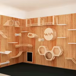 Marco de escalada para gatos montado en la pared de madera maciza, árbol para gatos, poste rascador para gatos, escalera de hamaca, paraíso de pared de gato de sisal