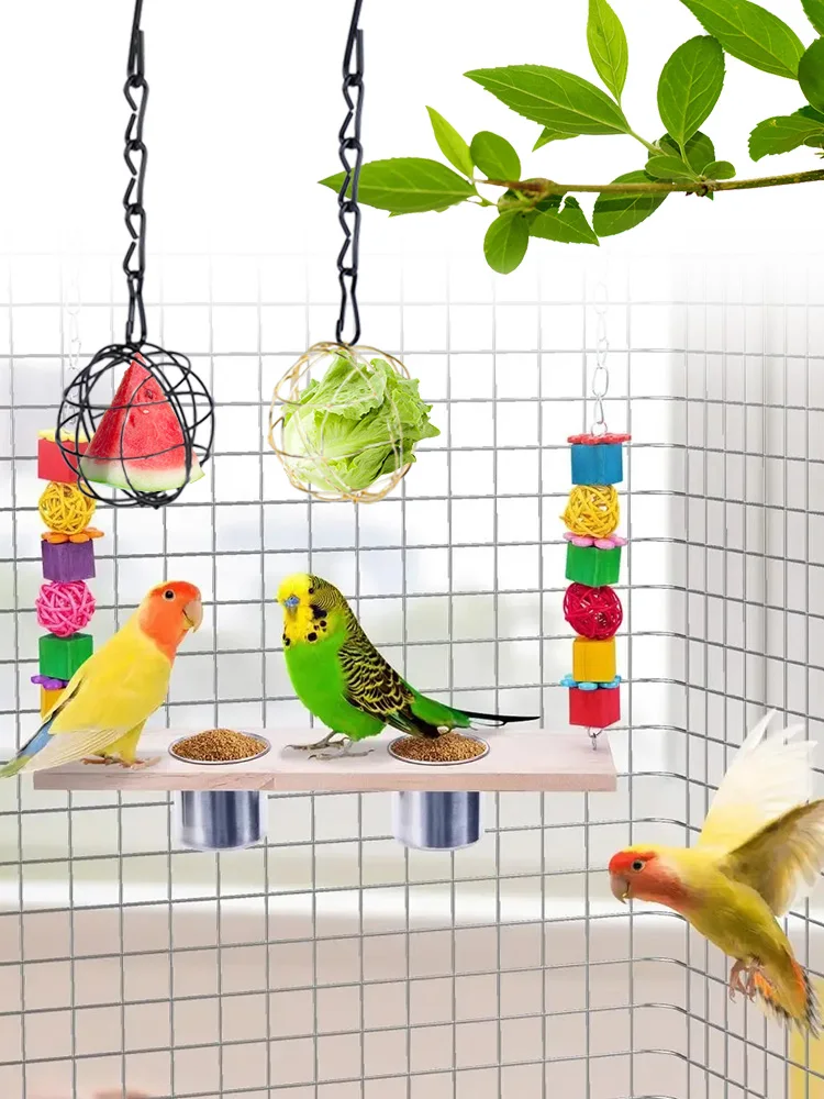 Comedero de jaula para pájaros colgante al aire libre con cadena ajustable, herramienta para comedero de pájaros con forma esférica exquisita para loros y otros pájaros - imagen 2