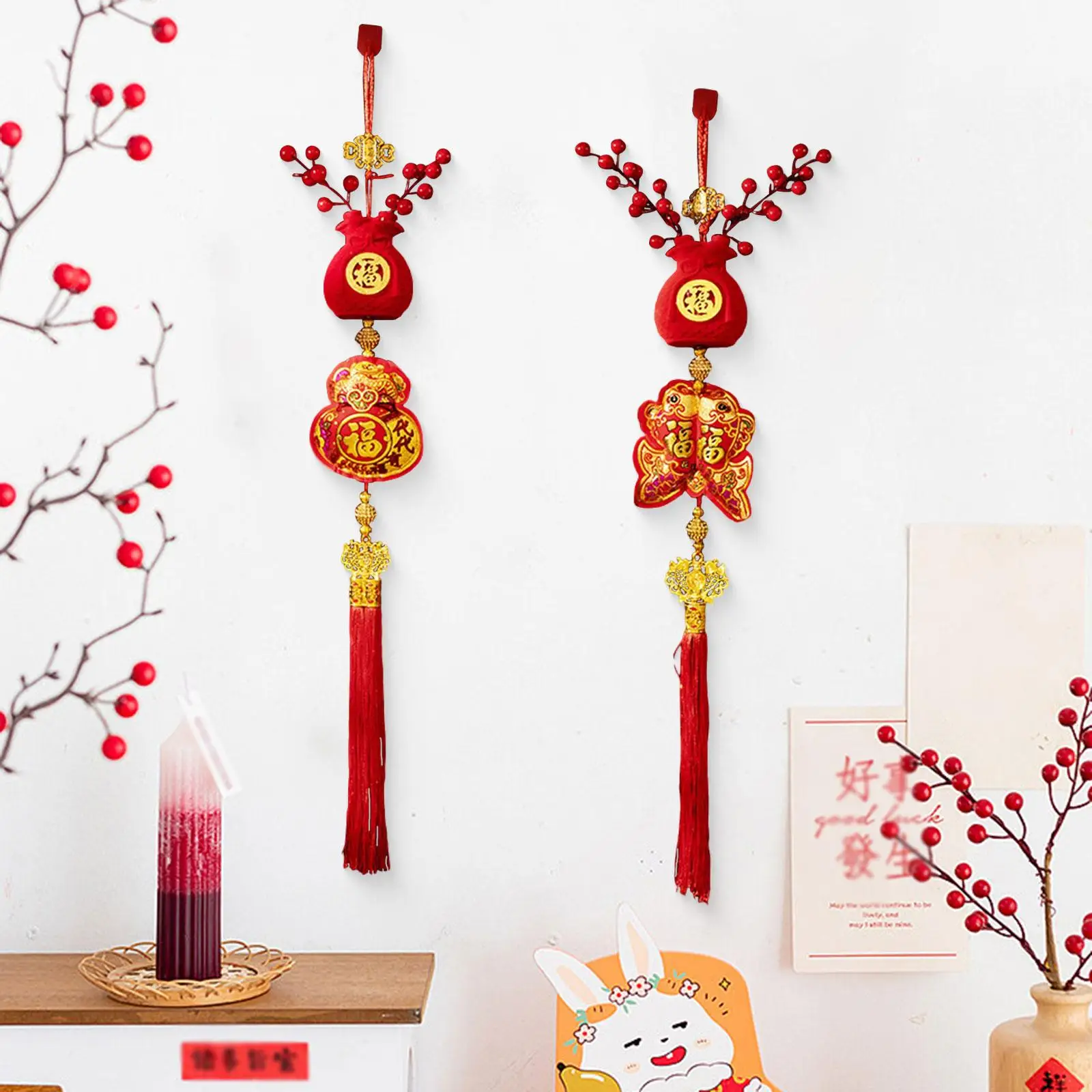 2026 Horse Charm Pendant Red Berries Flocking Decor Lucky New Year Hanging Ornament for Lunar Festival Home