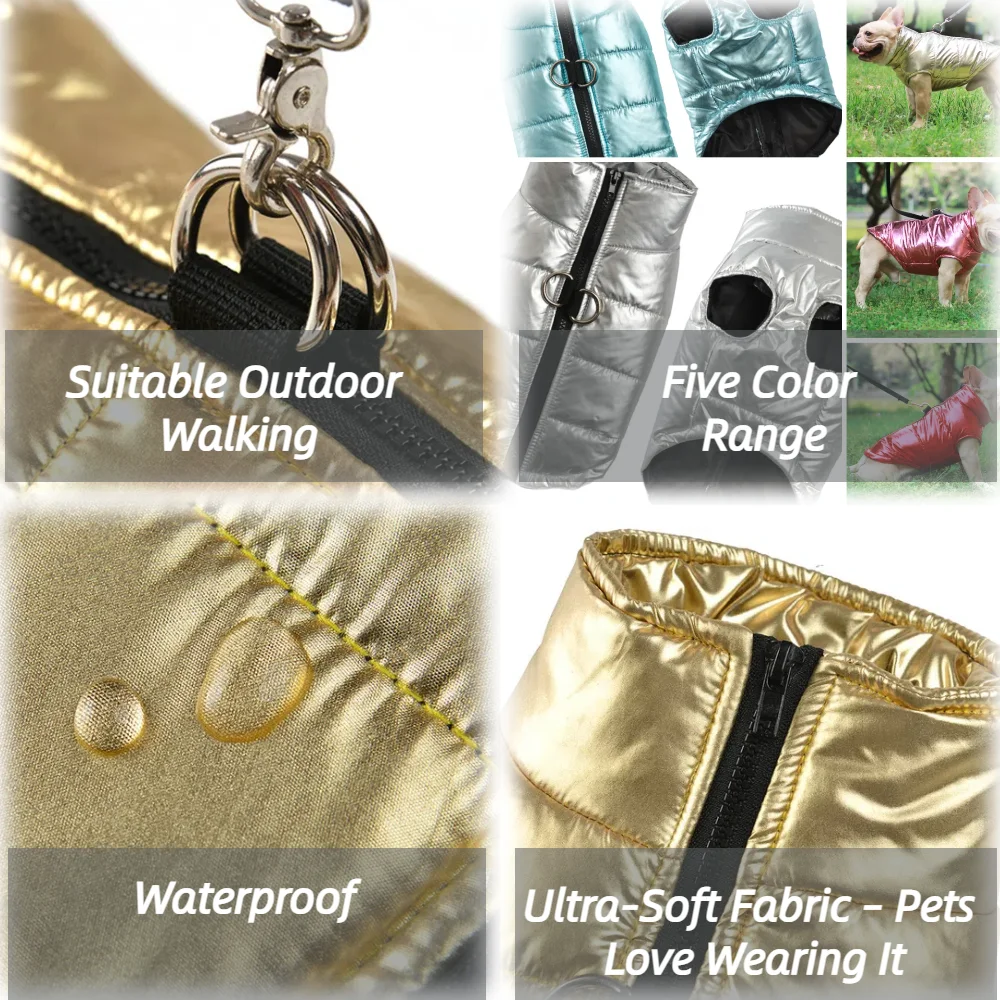 Ropa cálida de invierno para perros, chaleco impermeable de lujo para perros grandes, pequeños y medianos, abrigo reflectante para mascotas, chaqueta para Chihuahua y Bulldog - imagen 2