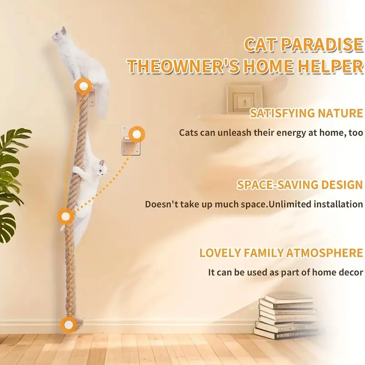 Escalera de madera para gatitos con cuerda de Sisal, escalones de pared para gatos, poste rascador para gatos, tablero rascador para gatos, muebles para mascotas - imagen 5