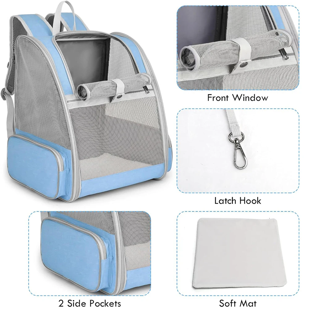 Bolsa para gatos y mascotas, transportador de viaje para perros de malla de lona transpirable, mochila portátil para exteriores, doble hombro para gatos, bolsas de transporte para cachorros - imagen 3