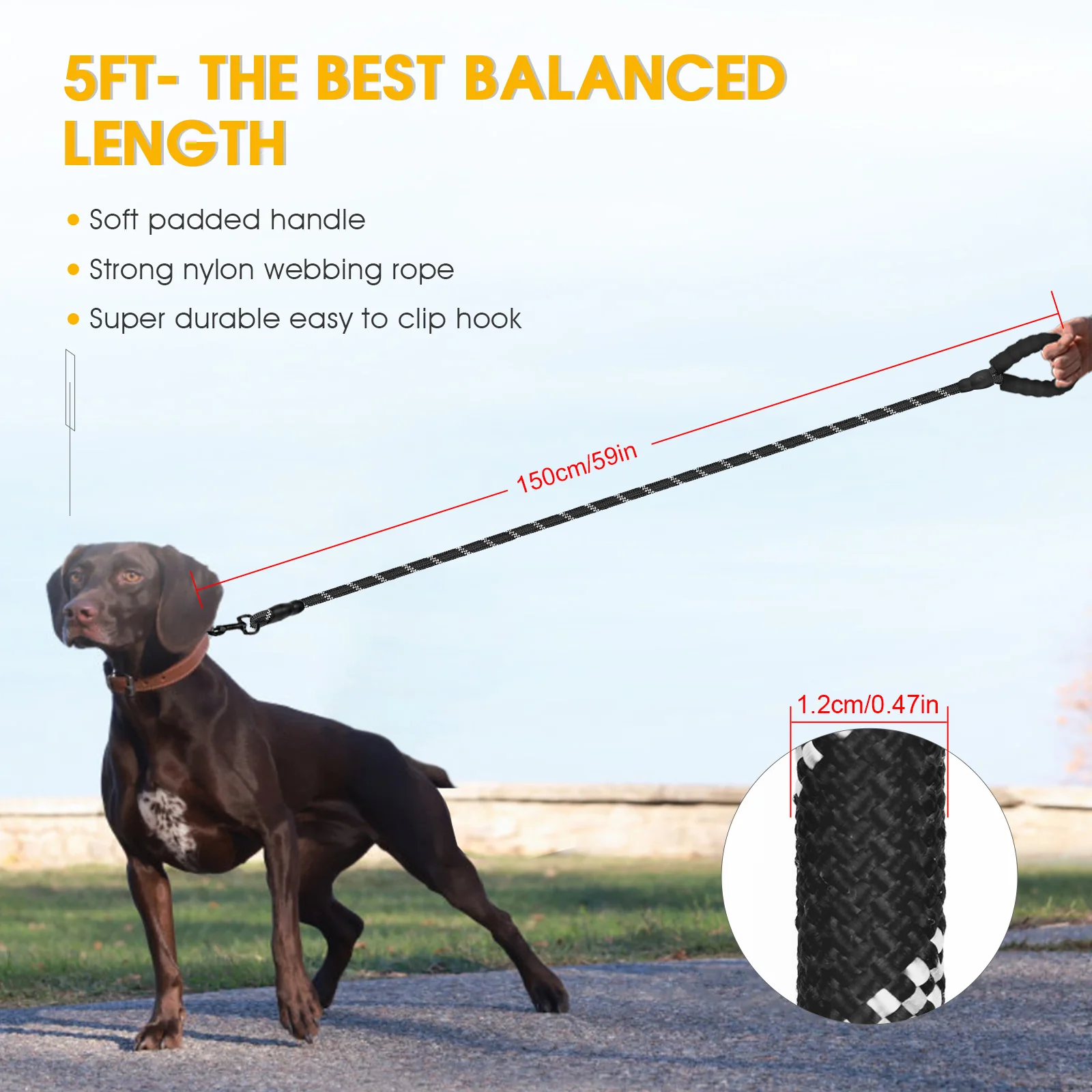 Correa para perro con mango acolchado suave, cuerda altamente reflectante para caminar de noche, hebilla de Metal giratoria de 360 grados sin enredos, - imagen 2