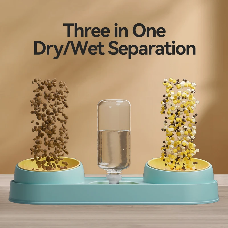 Robeco-cuencos con dispensador de agua para mascotas, recarga automática de agua, doble alimentación, separación seca y húmeda, cuenco de comida para gato y perro, 3 en 1 - imagen 3