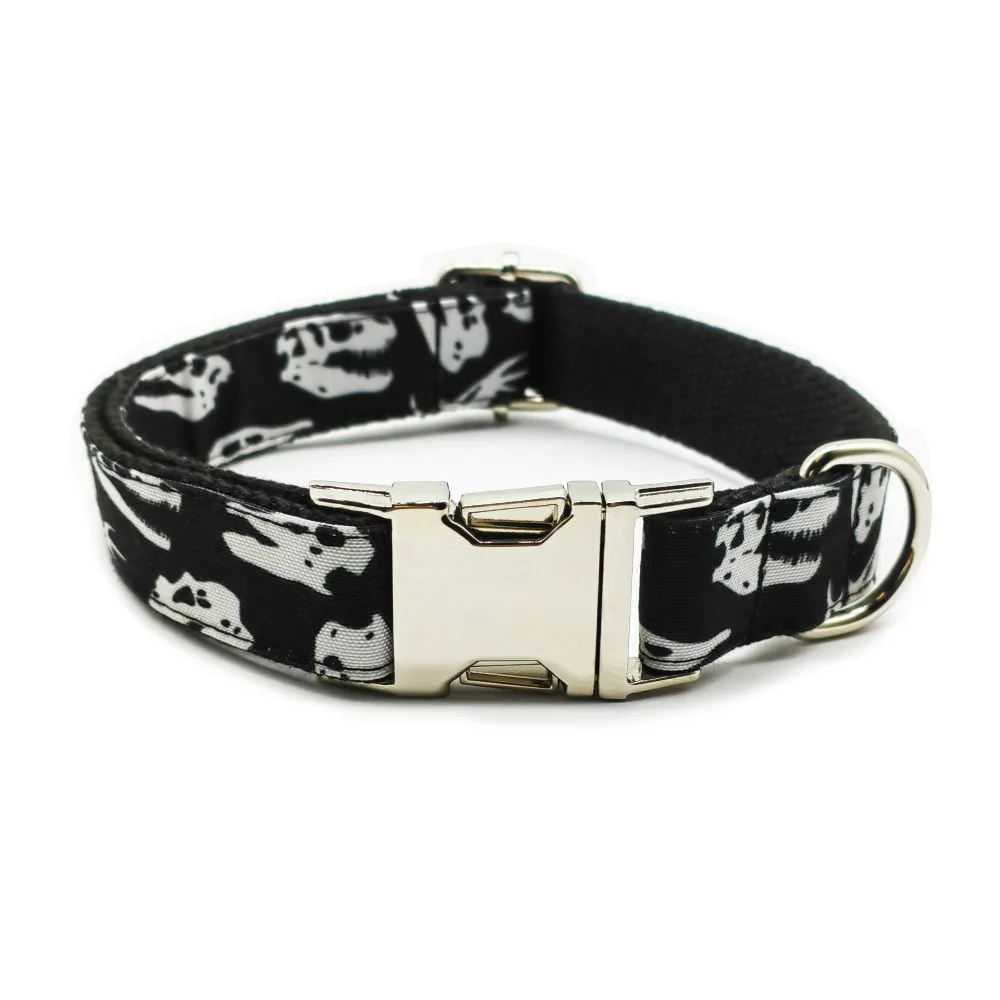 Collar de perro personalizado con grabado gratuito, correa para mascotas a juego, hebilla de Metal de contactos personalizados, Collar para mascotas con esqueleto negro - imagen 2