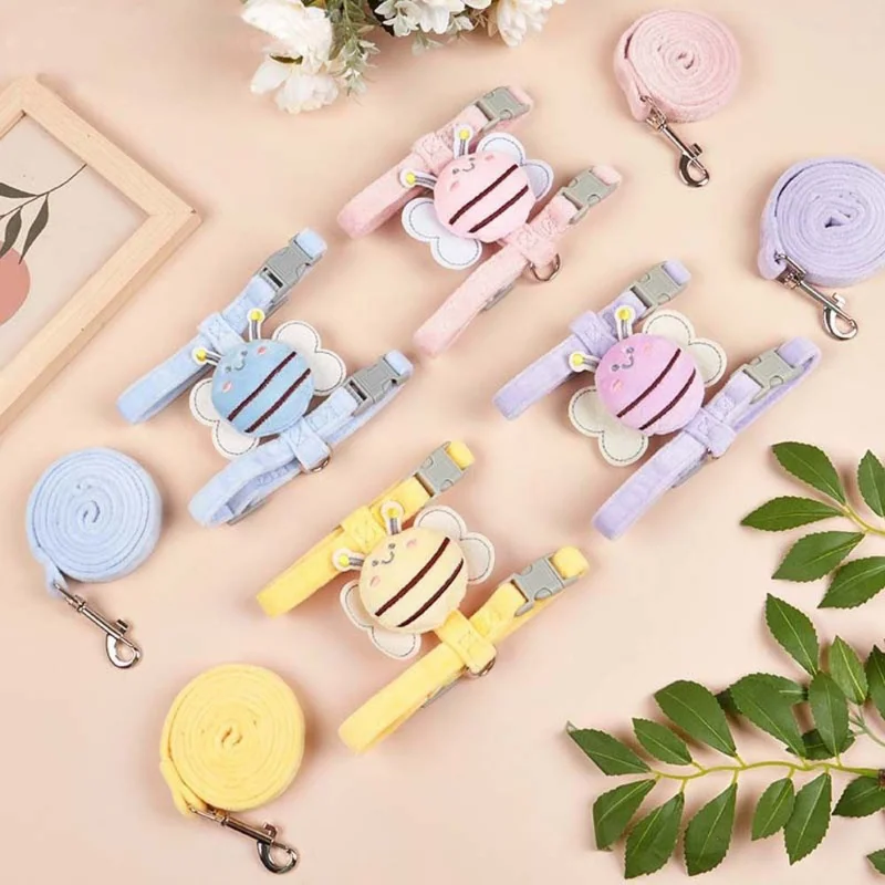 Conjunto de correa de pecho para mascotas, collar suave y ajustable para caminar al aire libre, prevención de pérdida, lindo, abeja, perro, gato - imagen 2