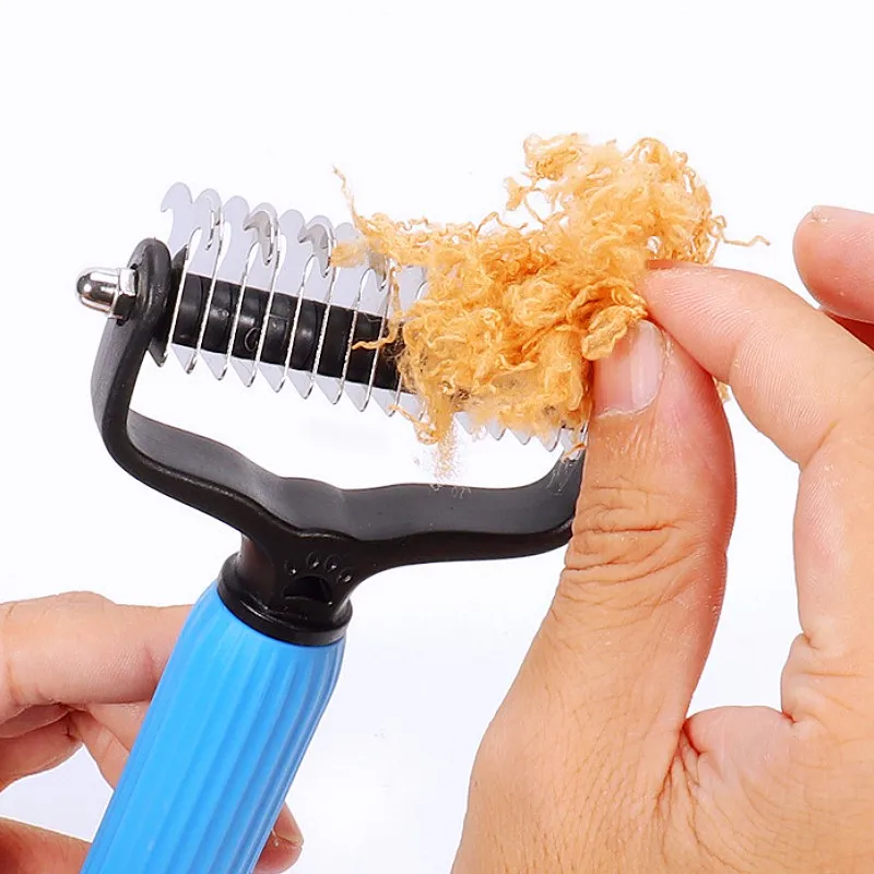 Peine para perros, cuchillo, peines para perros, removedor de pelo de mascotas de doble cara, cepillo para perros de acero inoxidable para limpieza de nudos, cepillo para perros, productos para mascotas - imagen 4
