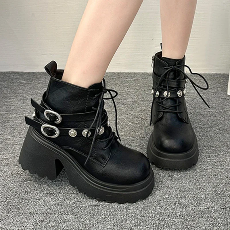 Botines de tacón alto para mujer, zapatos de diseñador gruesos, vestido de moda, zapatos de tacón para mujer, botas Chelsea góticas de lujo acogedoras para invierno