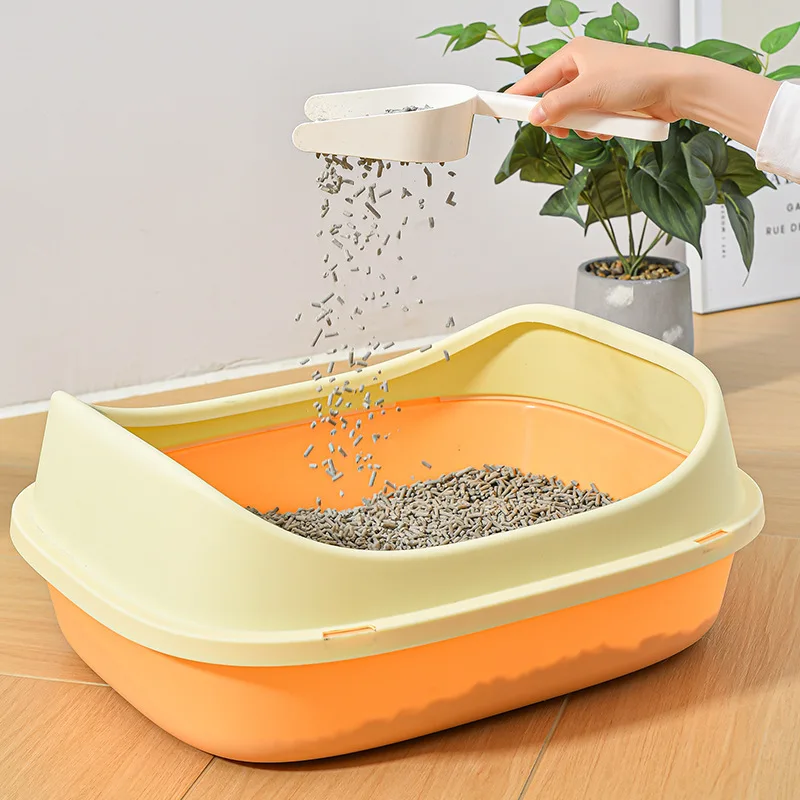 Caja de arena para gatos en forma de U, inodoro semicerrado de gran tamaño para mascotas, caja de arena para gatos totalmente abierta, suministros para mascotas - imagen 3