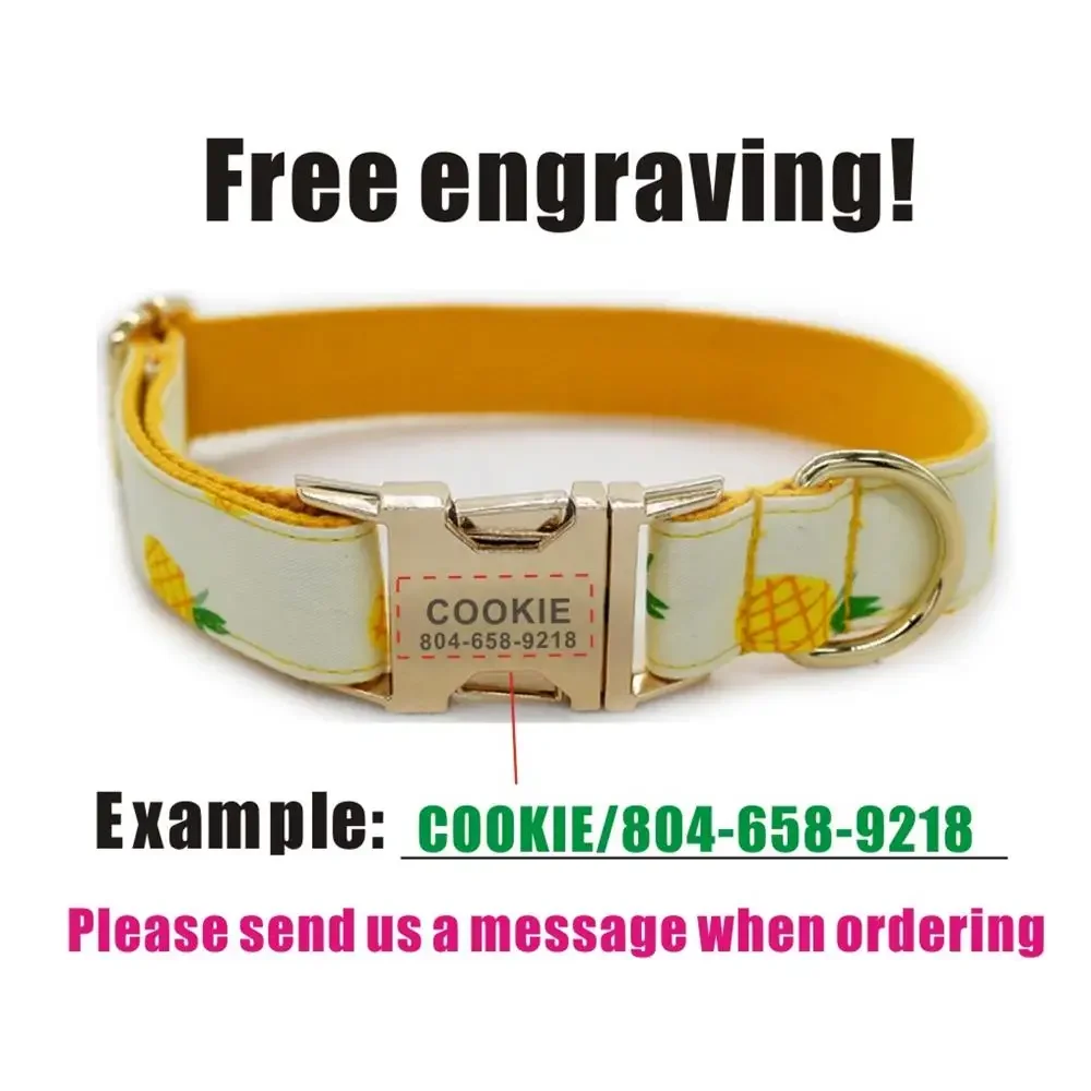 Collar de piña personalizado para mascotas, etiqueta de identificación ajustable con nombre personalizado, hebilla dorada, naranja, fruta, collares básicos para perros - imagen 4