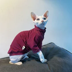Camiseta de algodón a rayas con cuello alto para Sphynx gato