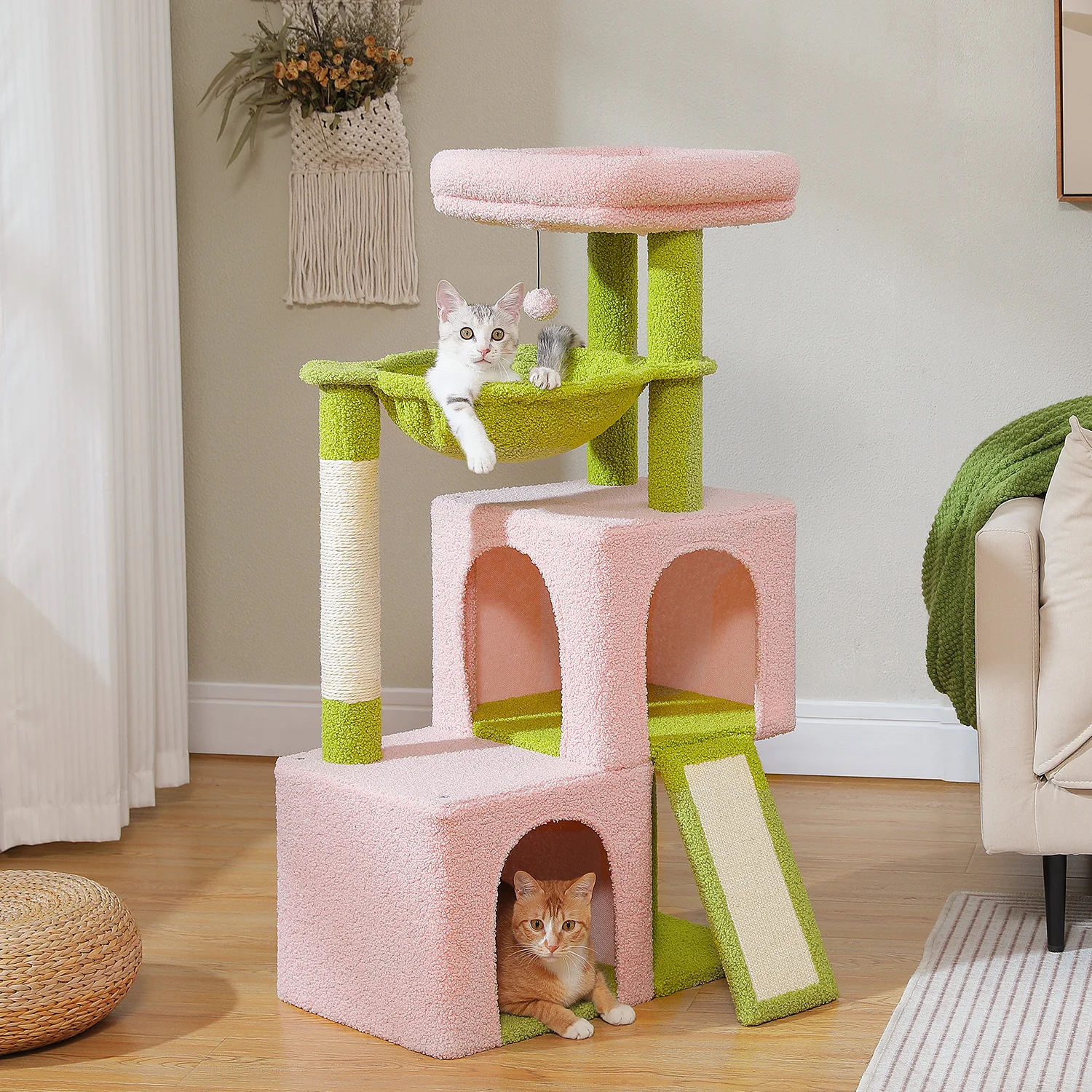 Torre de árbol para gatos con poste rascador de Sisal Natural, Condo cómodo, percha superior, almohadilla para rascar gatos, juguetes para gatos de interior - imagen 5