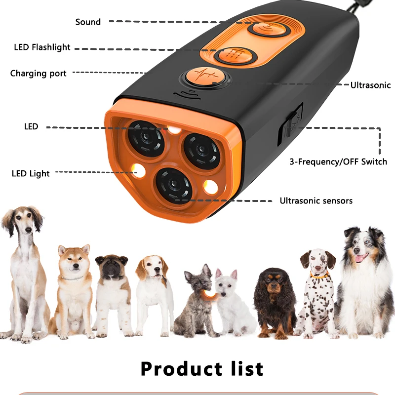 Antiladridos ultrasónico 3 en 1 perros recargable LED intermitente - imagen 4